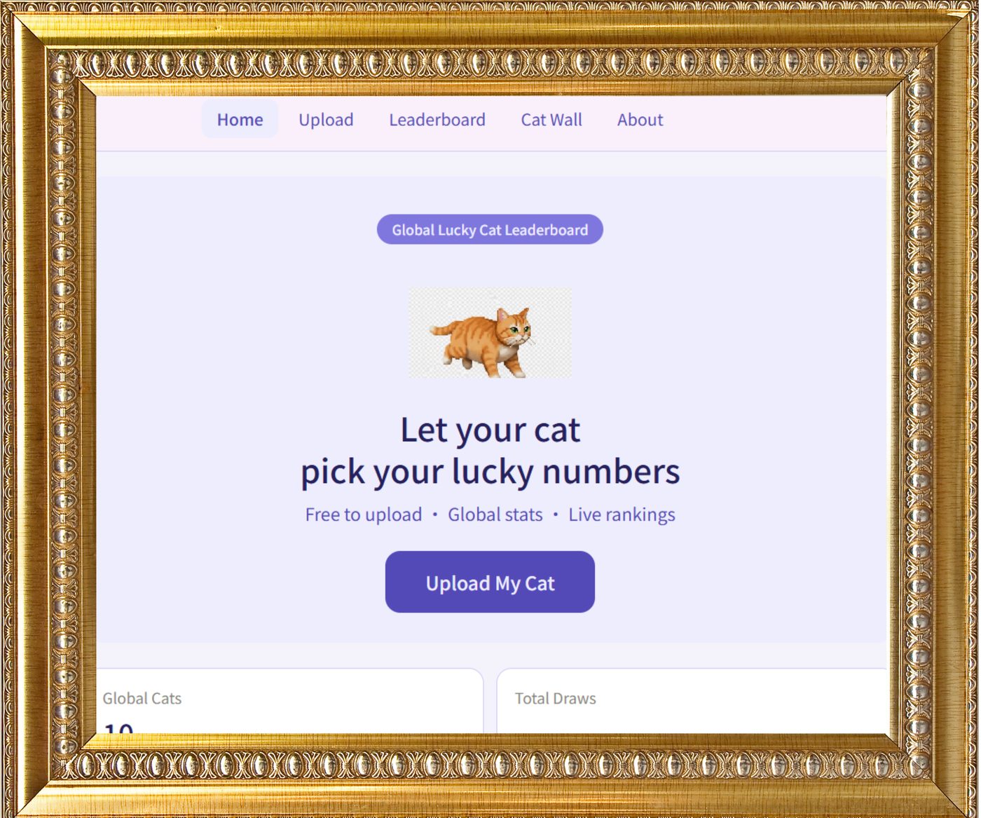 LuckyCat — a working web toy, framed and on display